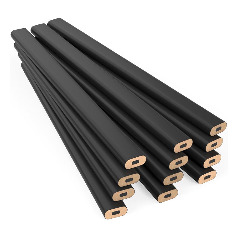 GRAPHITE Hard Lead Carpenter Pencils Bulk - (1) Pack of 12 Pieces Lumber Wooden Pencil #2 (HB) - Black - Image 1
